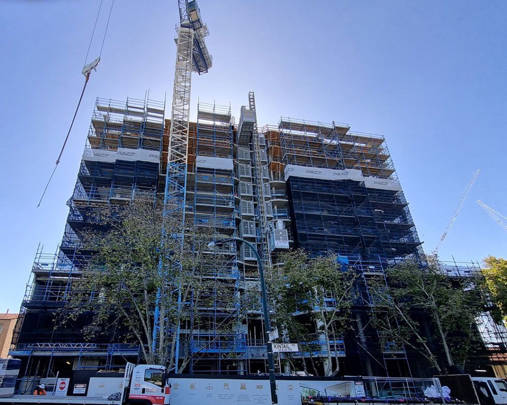 Scaffolding being installed at the construction site