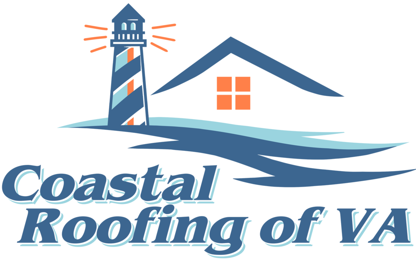 Logo for Coastal Roofing of VA featuring a blue and orange lighthouse and house icon above the company name.