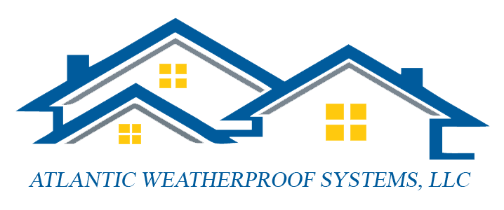 Logo for Atlantic Weatherproof Systems, LLC featuring a stylized blue house icon with yellow windows.