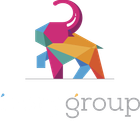 A colorful elephant with the word group below it