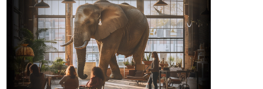 An elephant is standing in a room with people looking at it.