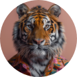 A painting of a tiger wearing a shirt in a circle.