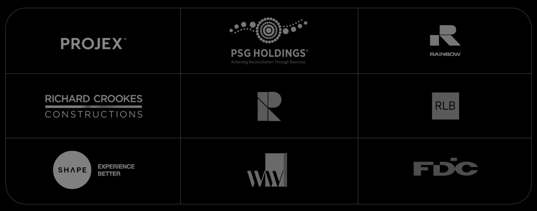 A group of logos on a black background including projex