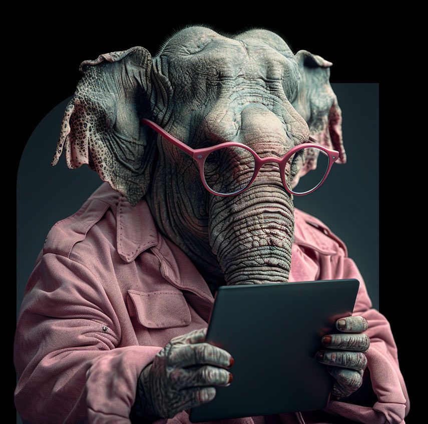 An elephant with a large trunk is standing on a blue background