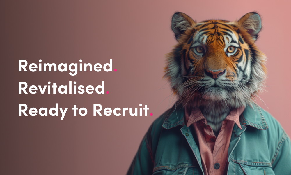 A tiger is wearing a jacket and a shirt and is ready to recruit.