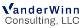 The logo for VanderWinn Property Management, featuring a dark blue checkmark symbol above the name.