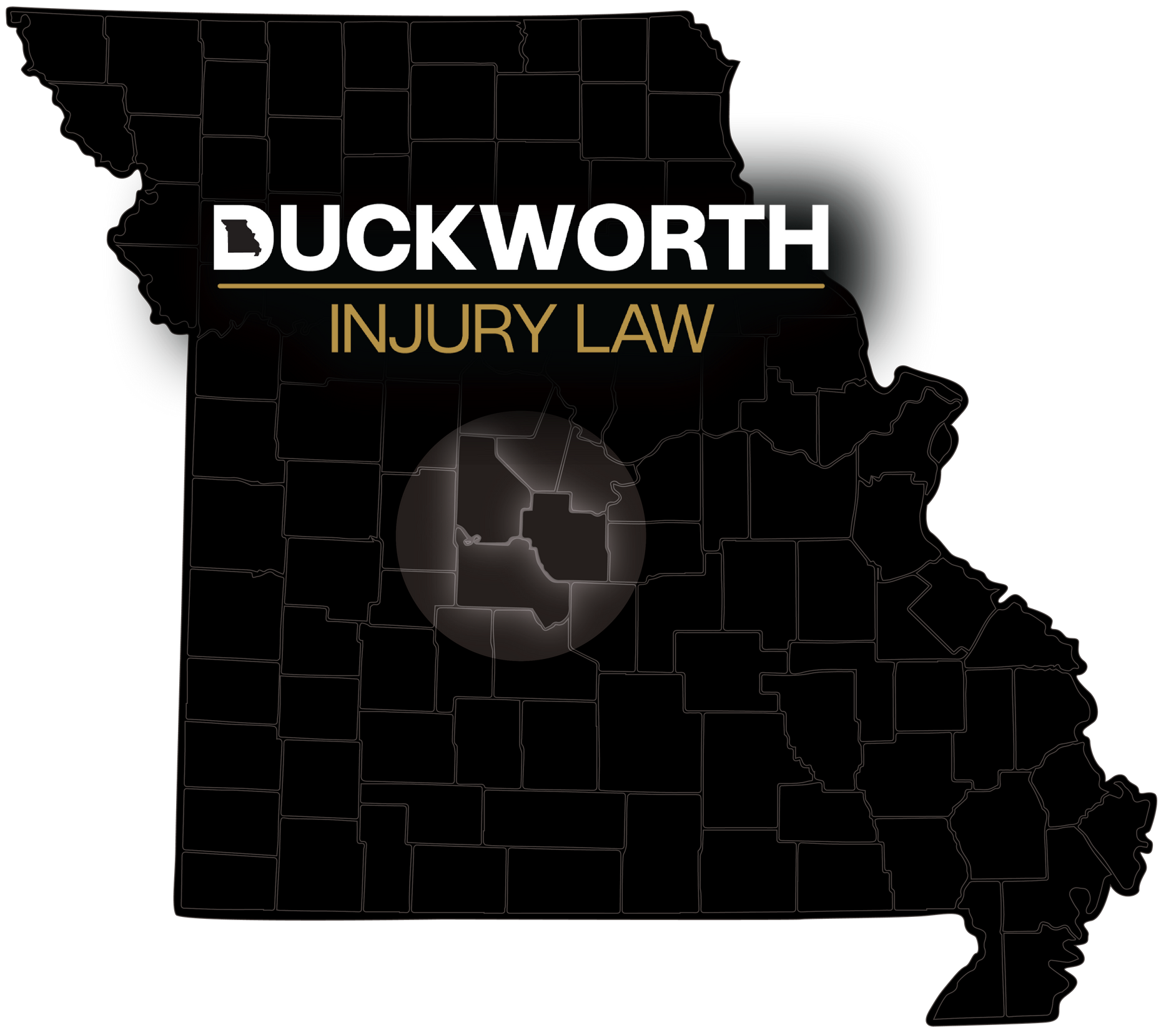 Black Icon of Missouri With Duckworth Injury Law Logo Over It. Call Our Personal Injury Attorney.