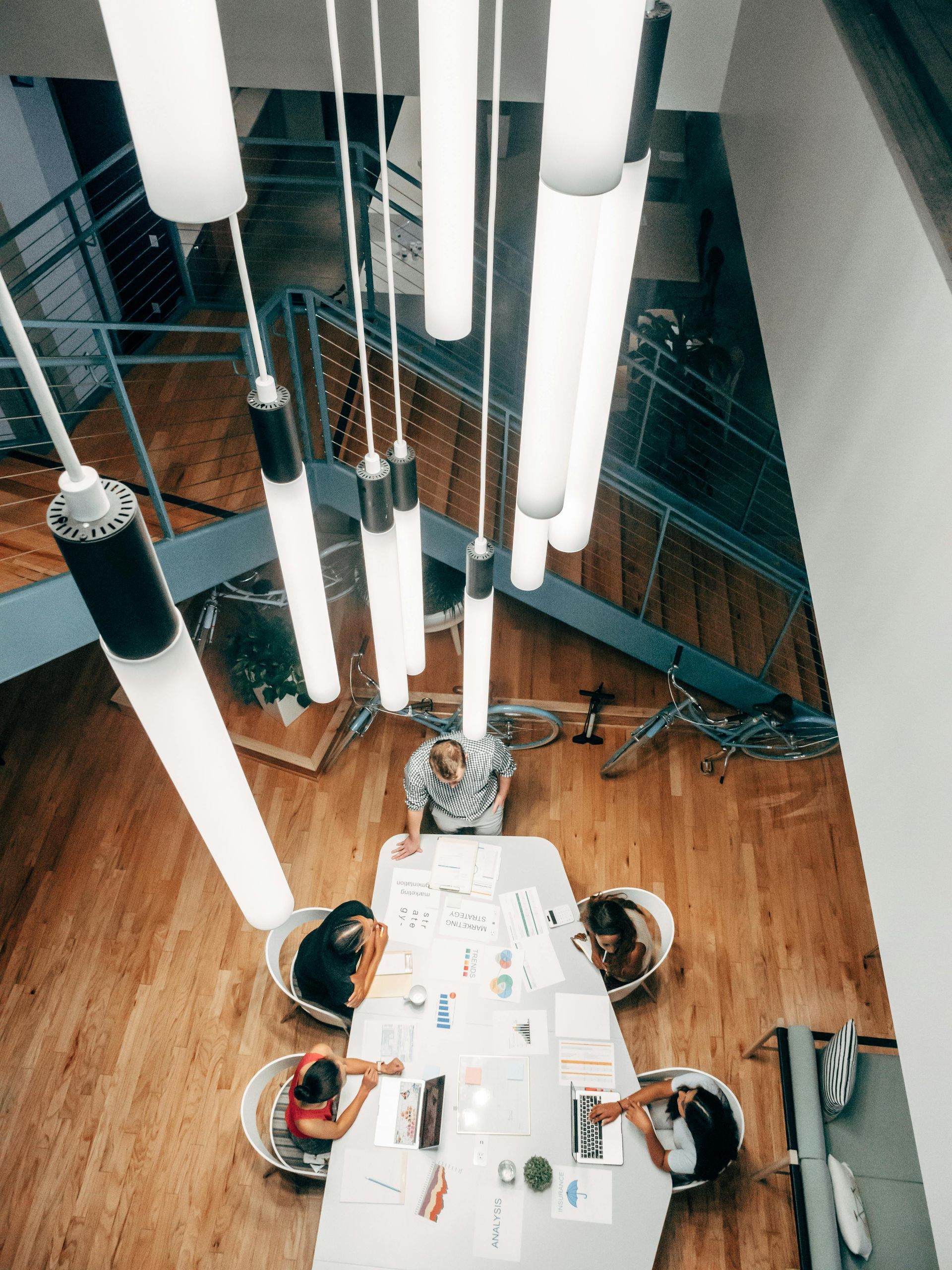 LED lighting fixtures in an open office space in Ontario, Canada.