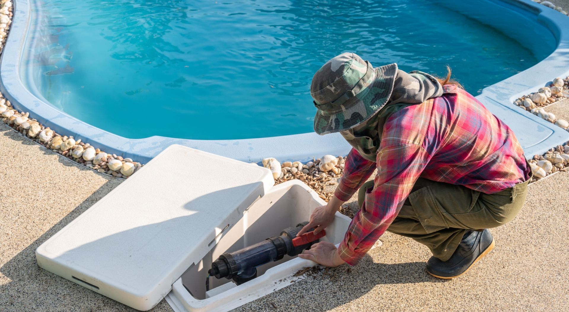 Check-up, maintenance, and cleaning routine for a swimming pool.