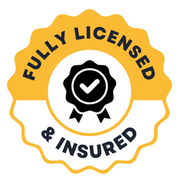 A fully licensed and insured seal with a check mark in the center.