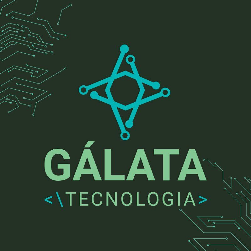 Um logotipo verde e azul para galata Tecnologia