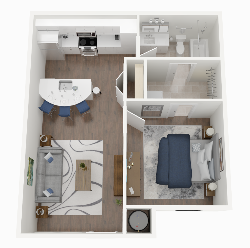1 bedroom, 1 bath schematic