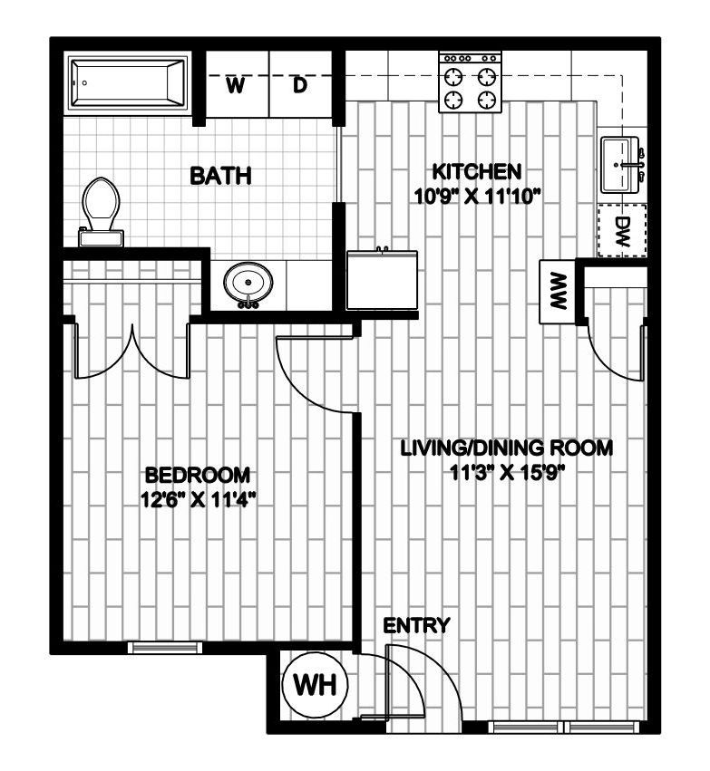 1 bedroom, 1 bath floor plan