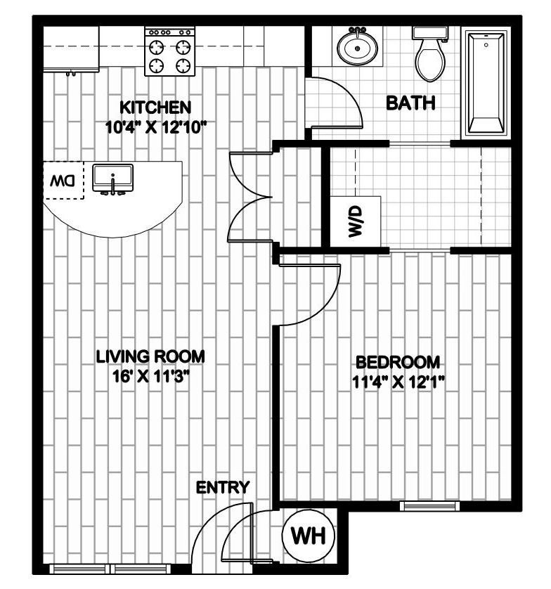 1 bedroom, 1 bath floor plan