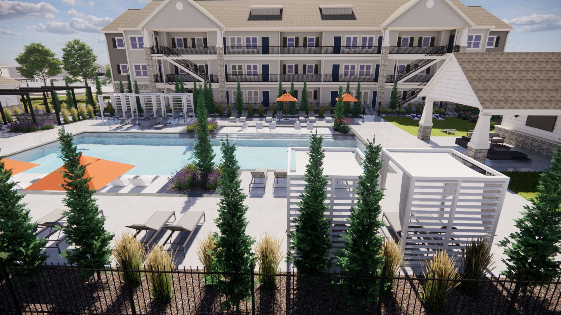 Apartment Gated Pool Area Rendering