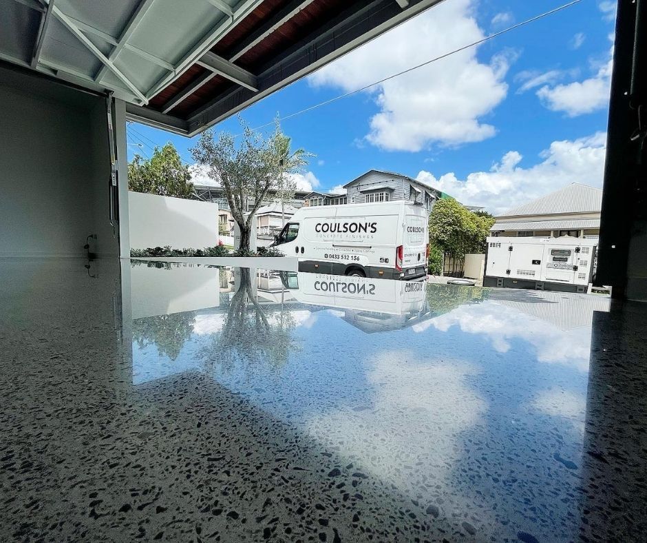 Sleek polished concrete surface done by the Coulson's Concrete Finishes team.
