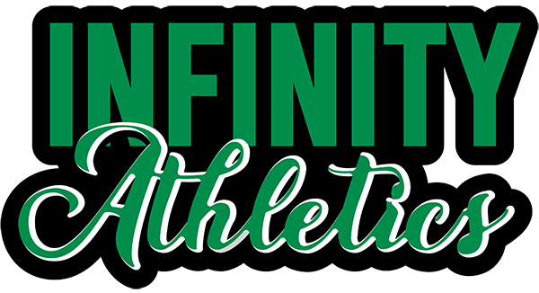 The logo for infinity athletics is green and black.