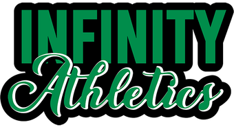 The logo for infinity athletics is green and black.