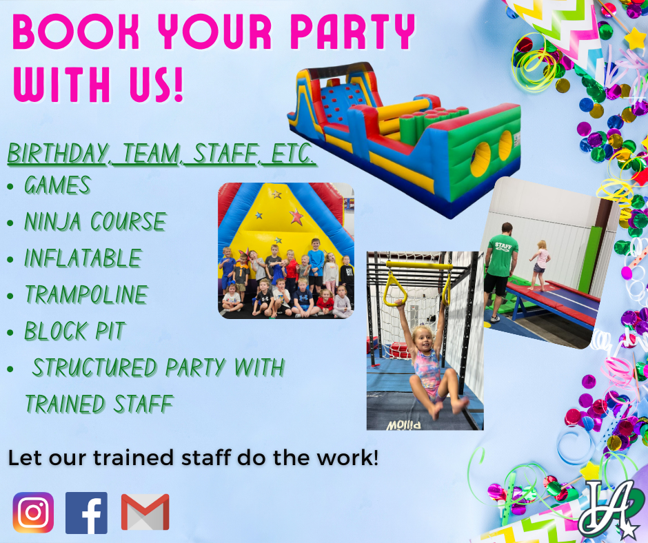 A poster that says `` book your party with us ! ''