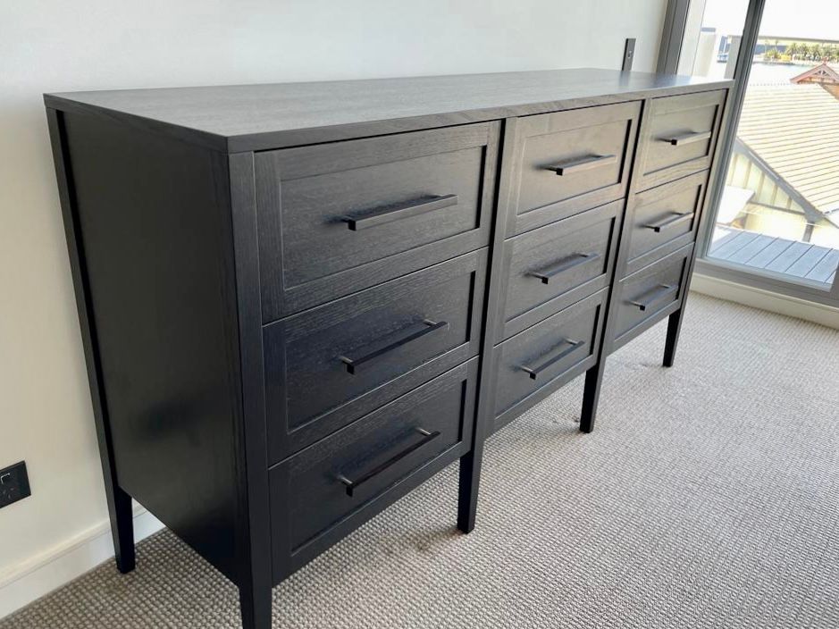 Black Dresser With Six Drawers, Black Hardware, and Legs — Norrland in Warners Bay, NSW