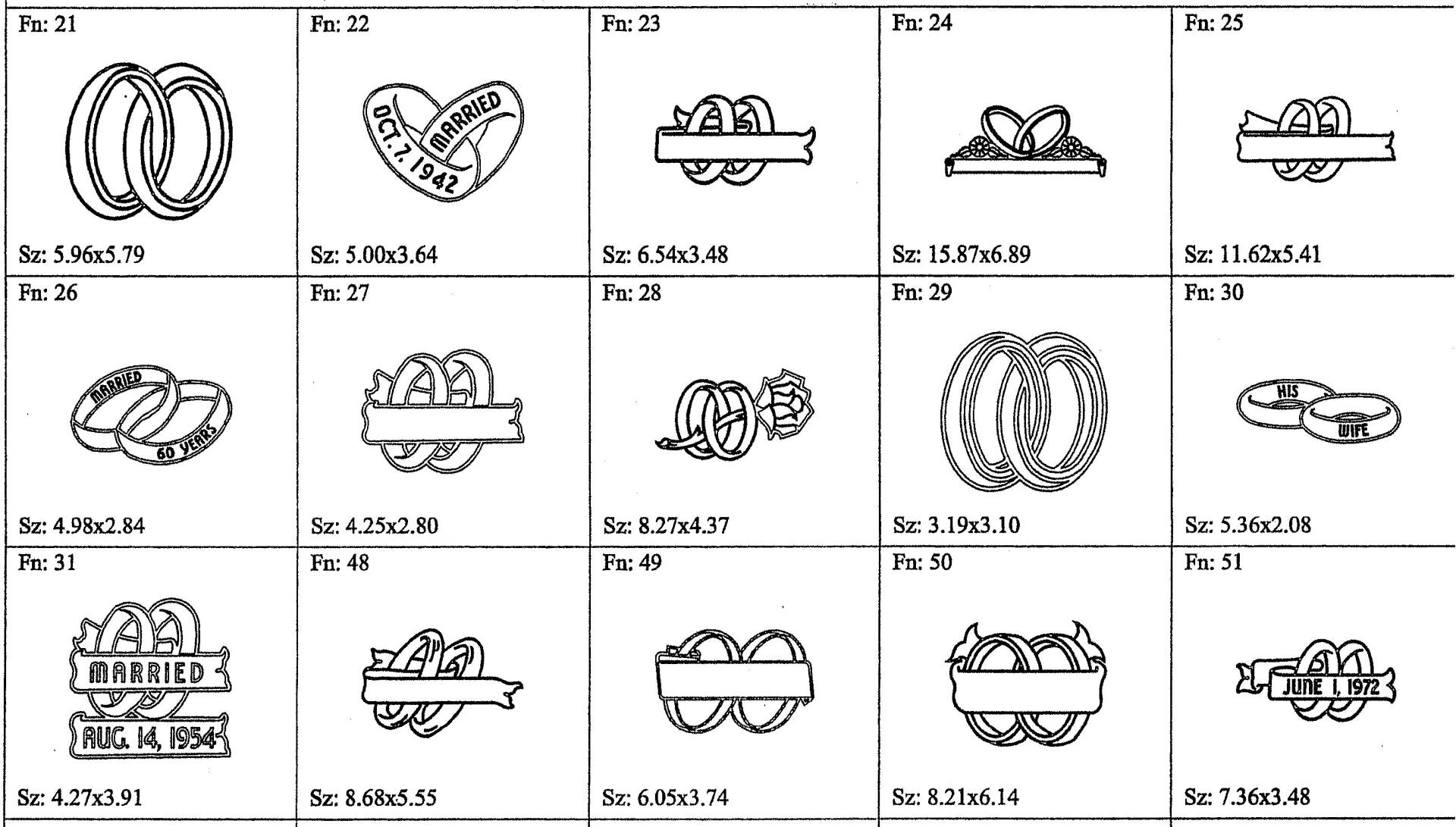 a black and white drawing of a variety of wedding rings