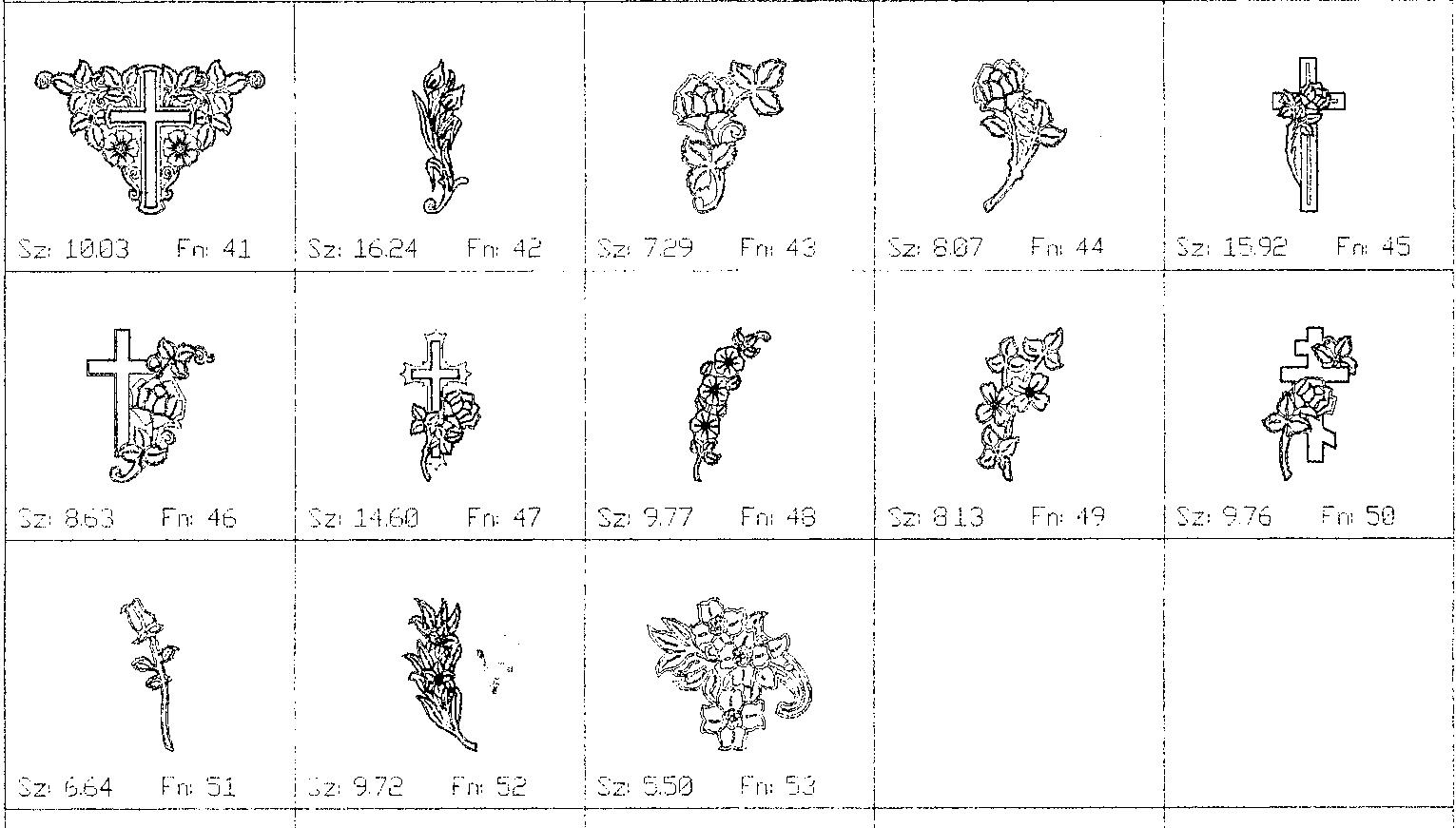 a black and white drawing of various crosses and flowers