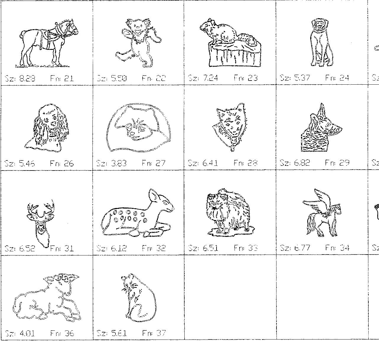 a black and white drawing of various animals on a white background