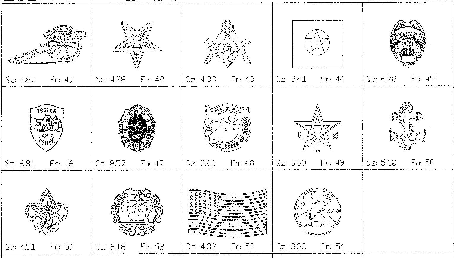 a black and white drawing of various symbols on a white background