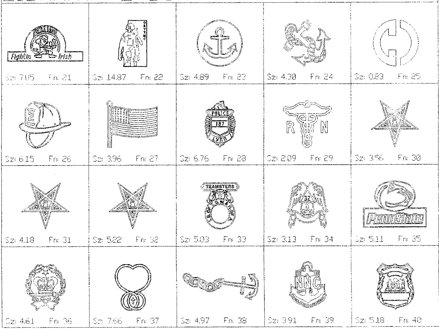 a black and white drawing of various symbols on a white background