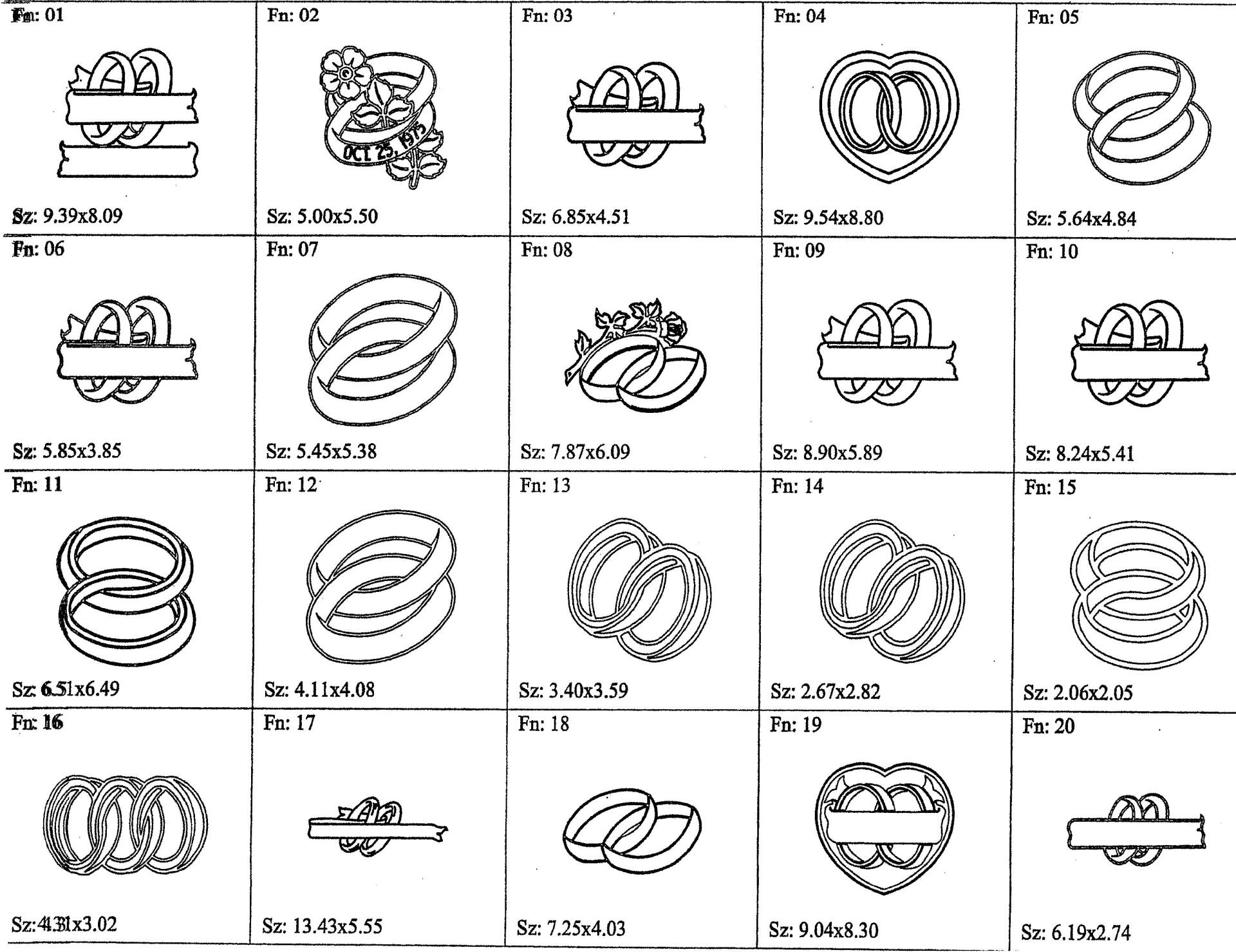 a black and white drawing of different types of rings