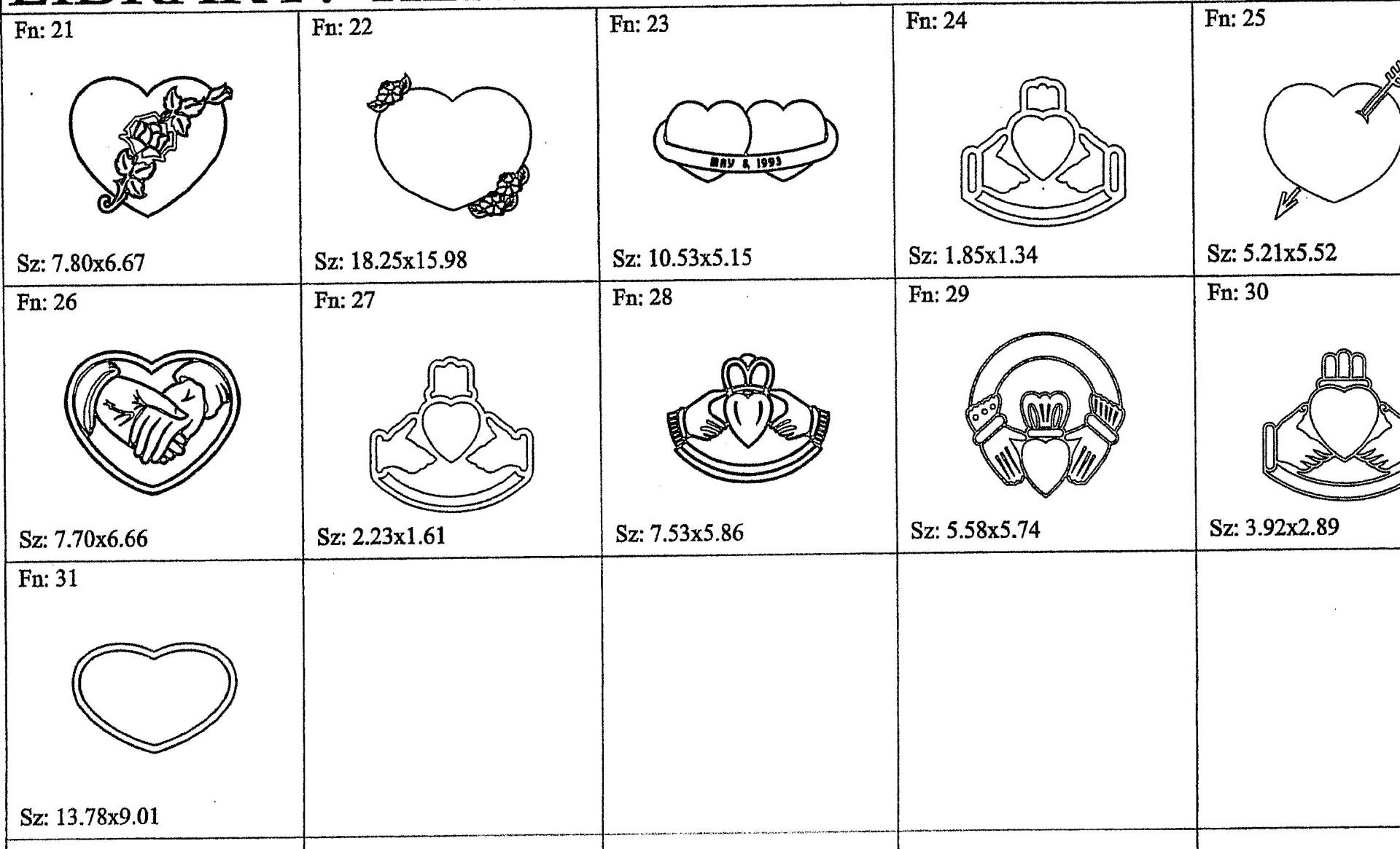 a black and white drawing of a variety of heart shaped jewelry