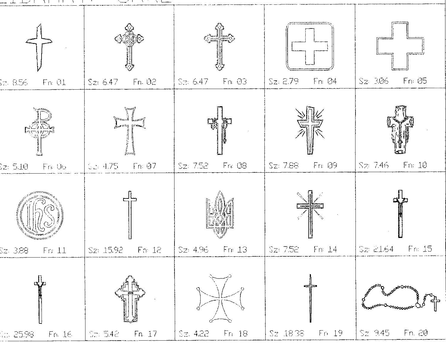 a black and white drawing of many different types of crosses