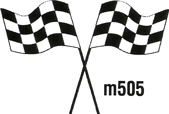 a black and white checkered flag with the number m505 below it