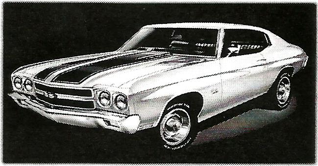 a black and white drawing of a muscle car