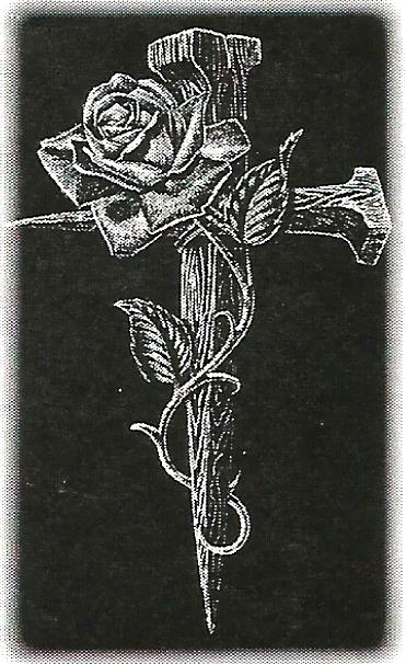 a cross with a rose on it on a black background
