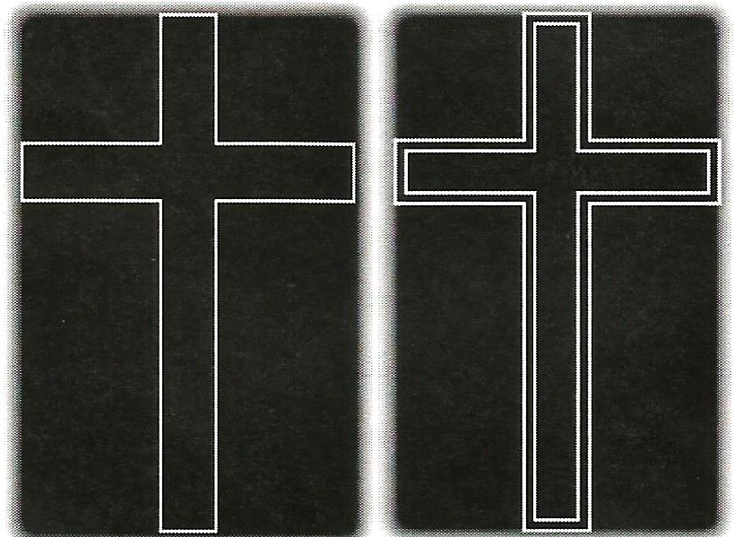 two crosses on a black background with a white outline