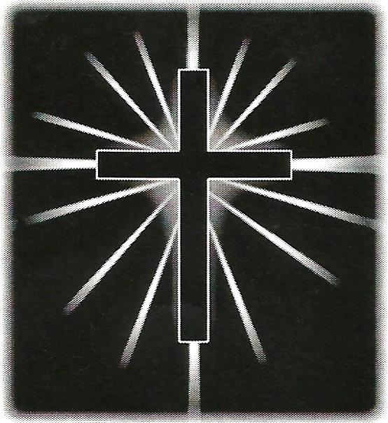 a cross with rays coming out of it on a black background