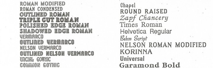 a list of roman modified fonts on a white background