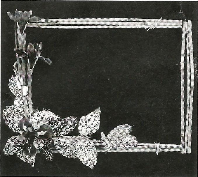 a black and white photo frame with flowers on it