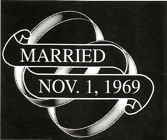 a black and white picture of two wedding rings that says married nov. 1, 1969