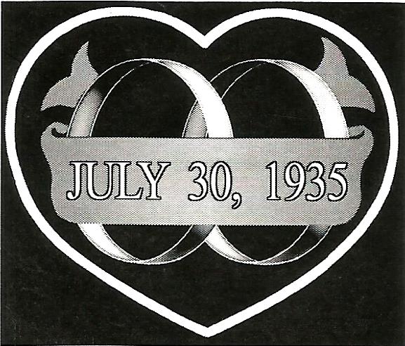 a heart with two wedding rings and the date july 30 1935