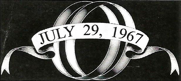 a black and white drawing of two wedding rings and the date july 29 1967