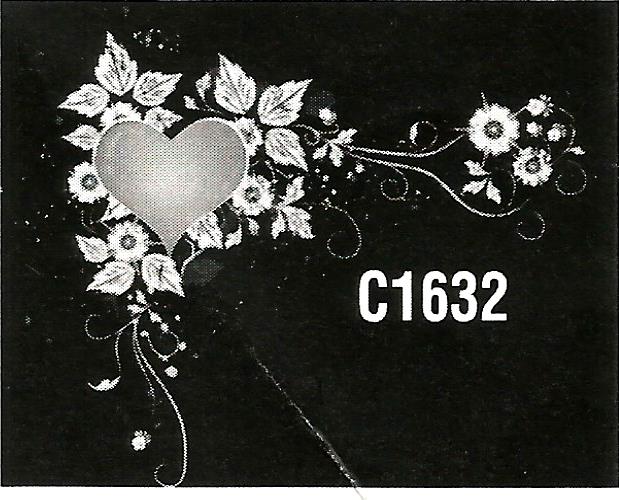 a black and white drawing of flowers and a heart with the number c1632