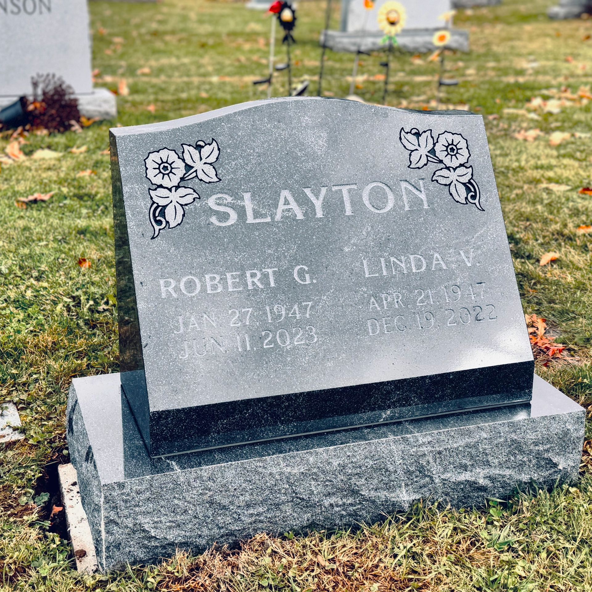 granite slant monument installed by Champlain Monuments
