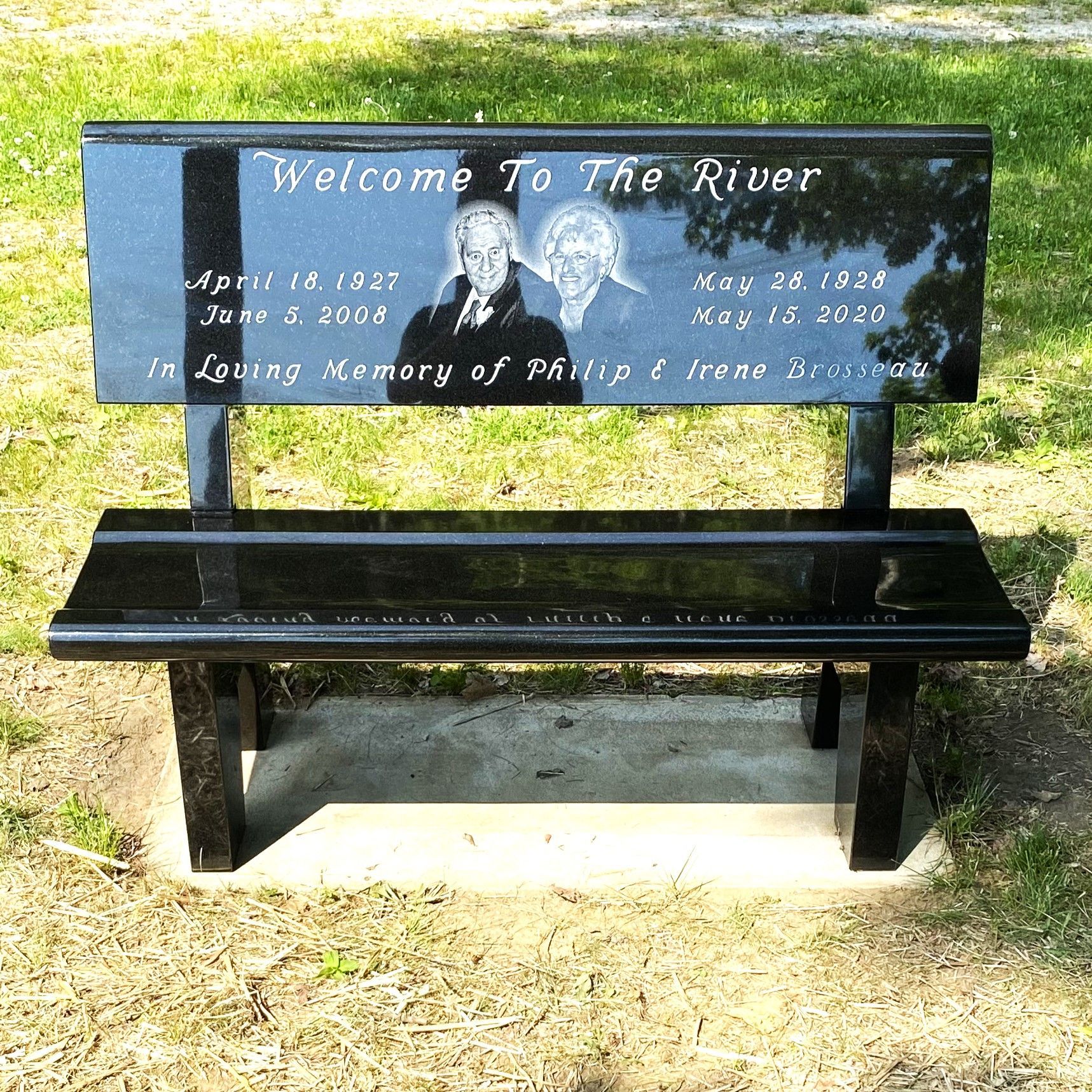Granite park bench installed by Champlain Monuments.