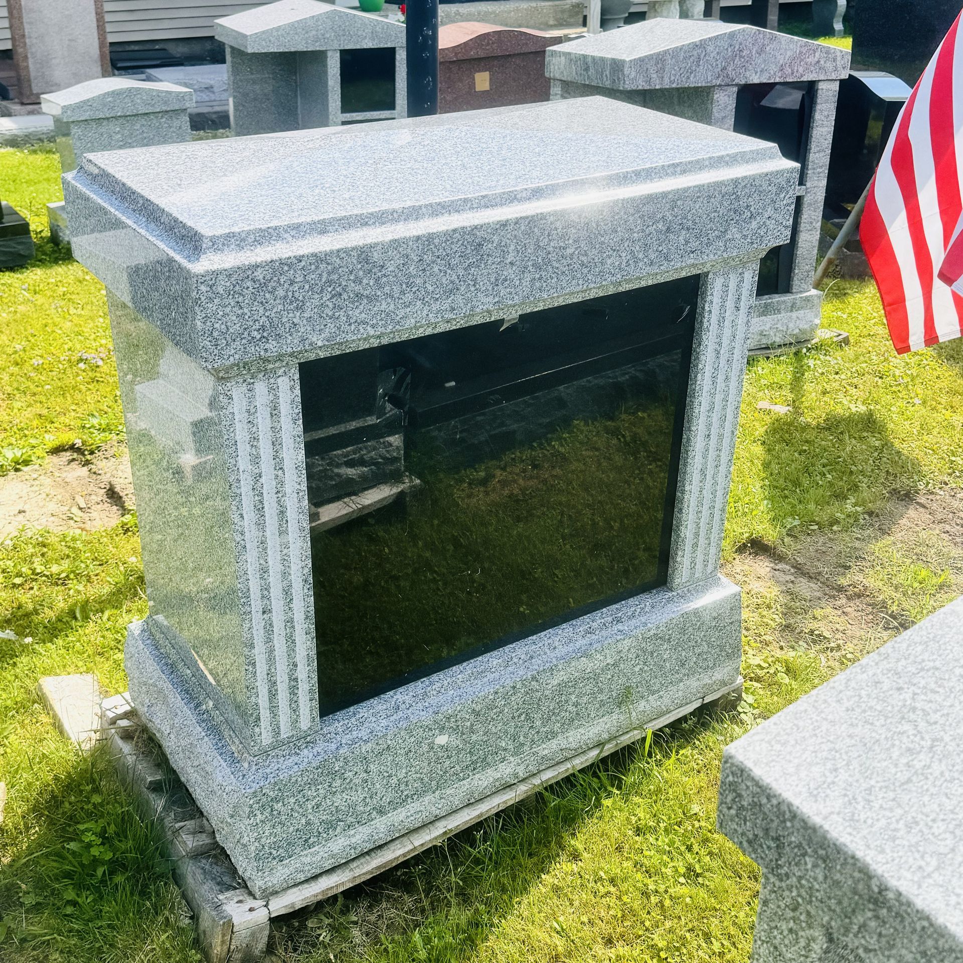 A large cremation monument at Champlain Monuments.