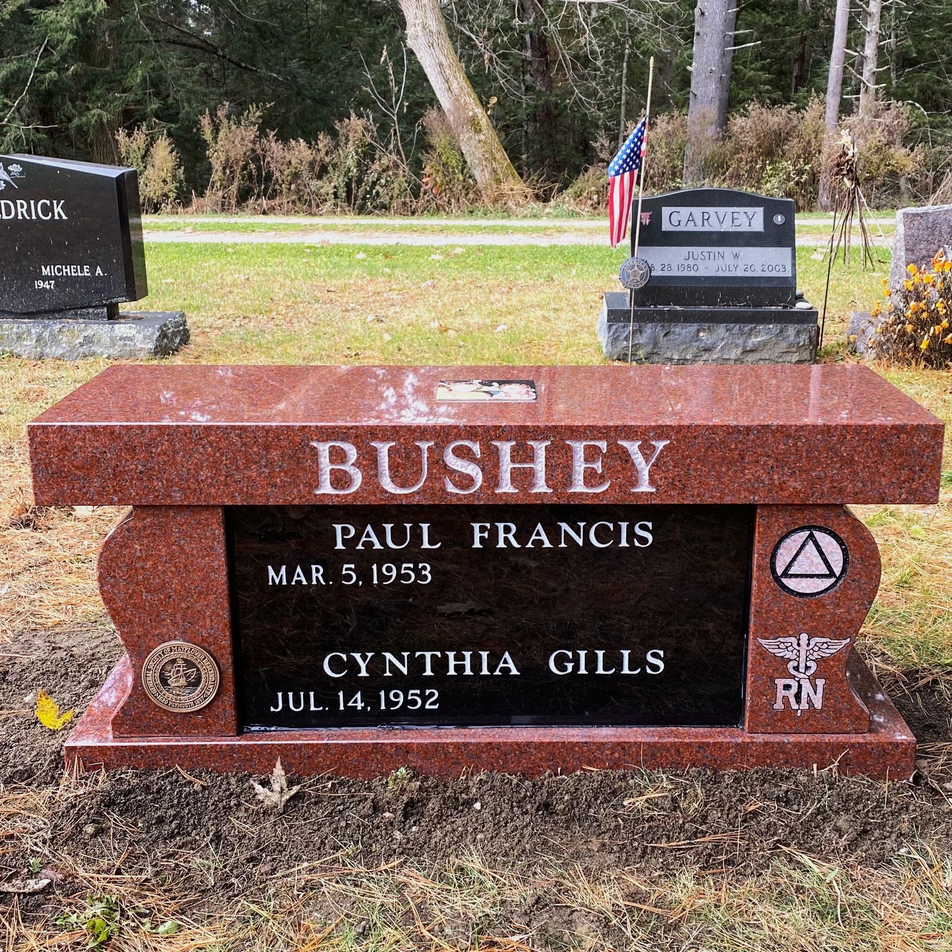 Cremation bench at Champlain Monuments.