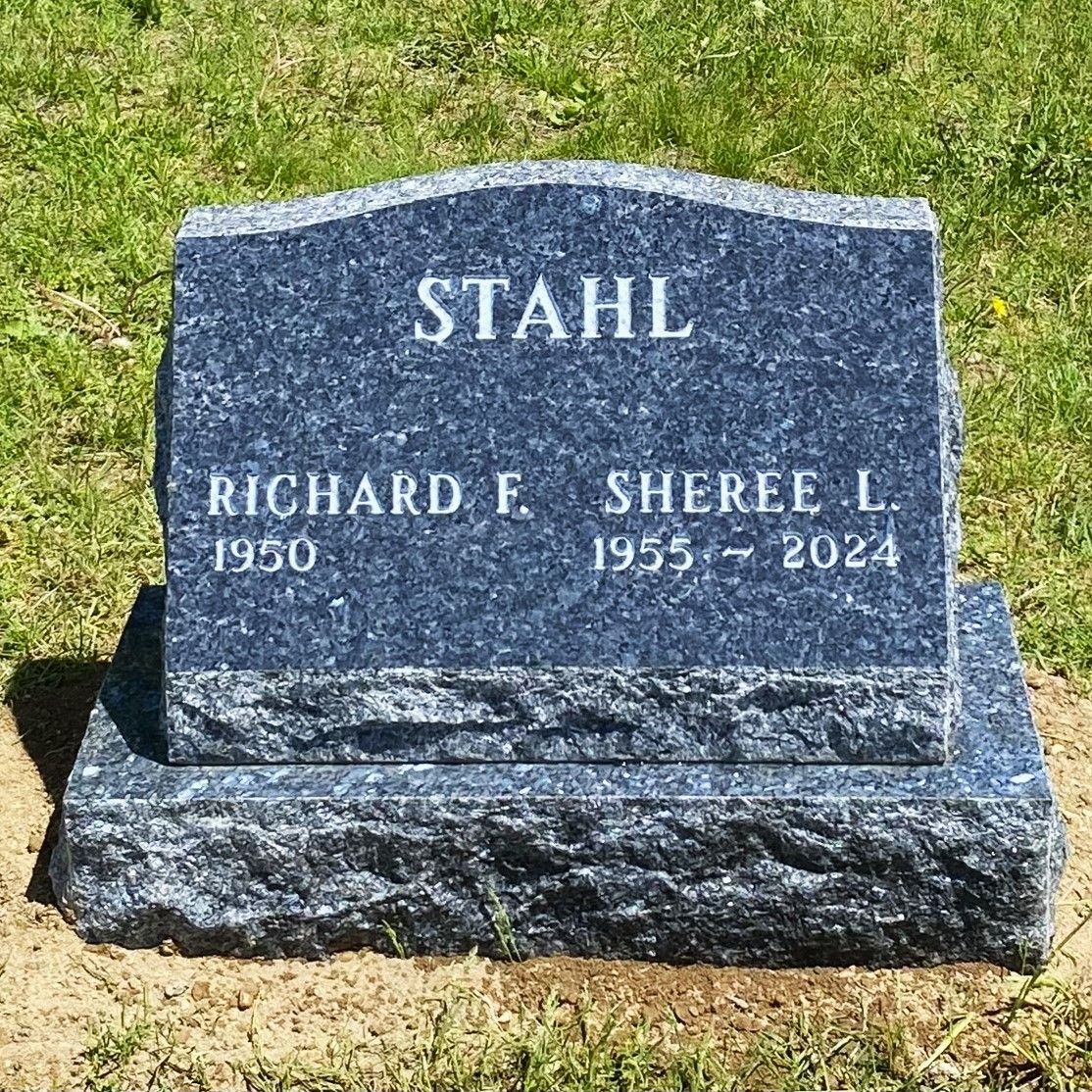 Blue Pearl granite slant monument installed by Champlain Monuments