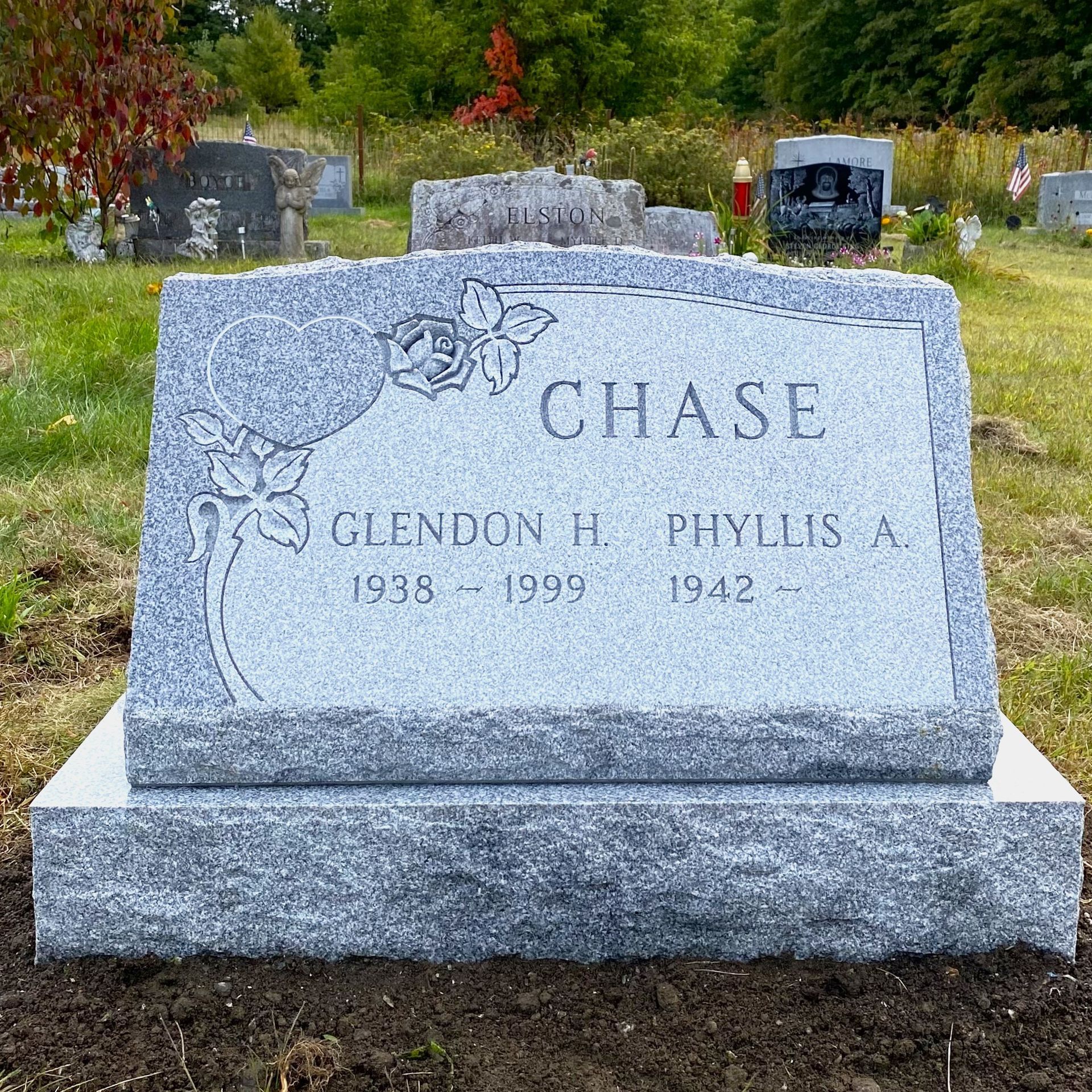 Barre Grey granite slant monument installed by Champlain Monuments