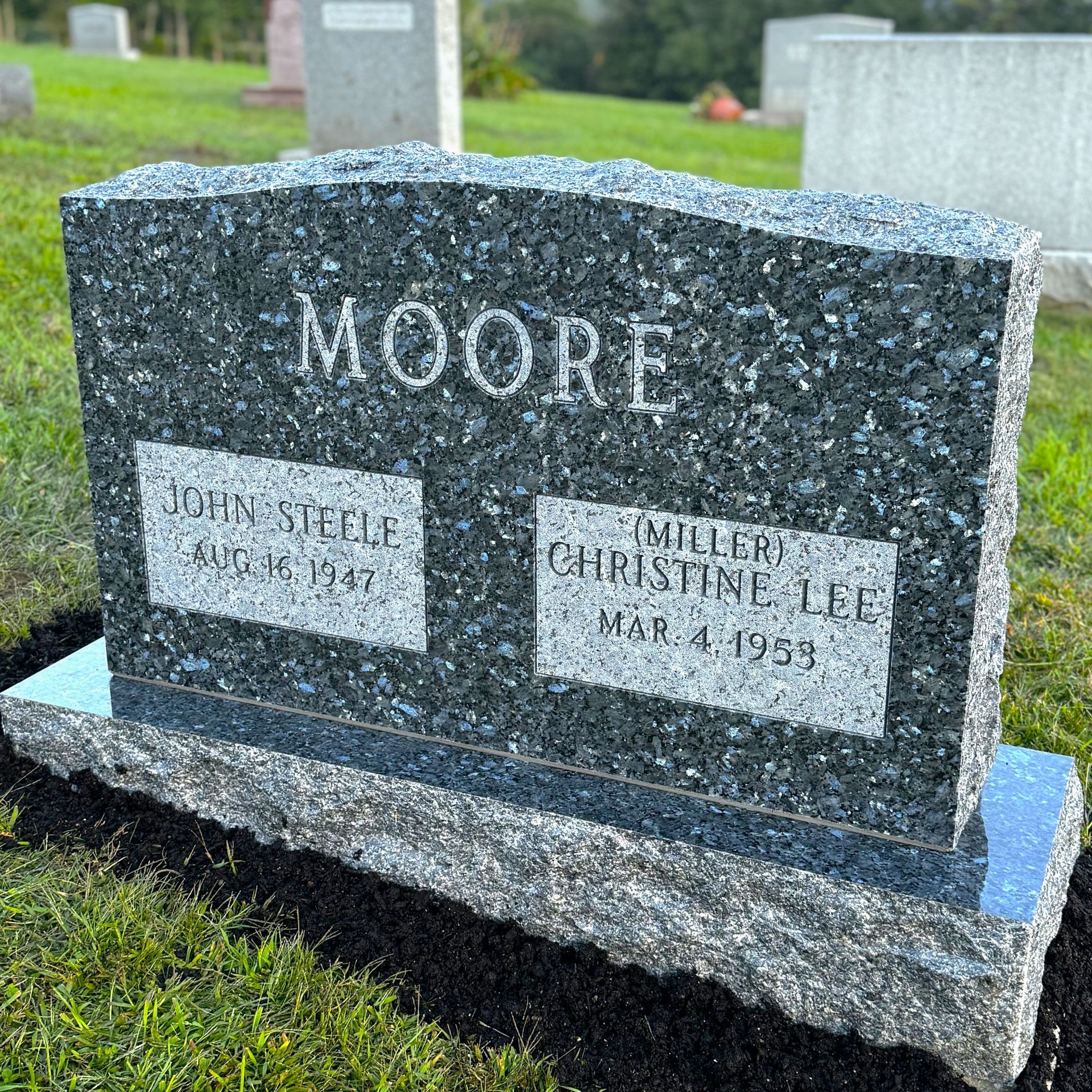 Blue Pearl Granite monument.